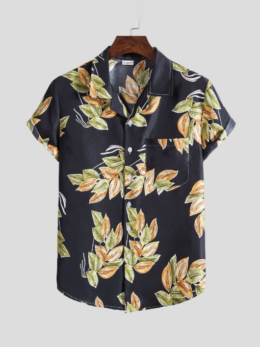 Fashion Leaves Printing Turn-Down Collared Shirt