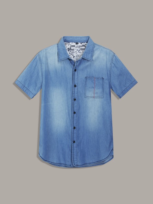 Inside Lovely Pattern Short Sleeve Denim Shirt