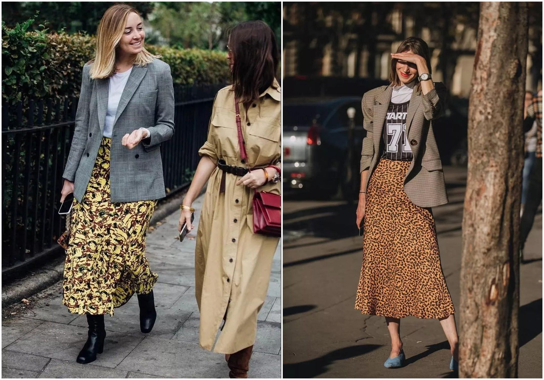Plaid blazer with printed skirt