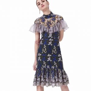 Wholesale7 Graceful Embroidered Flounced Gauze Dress