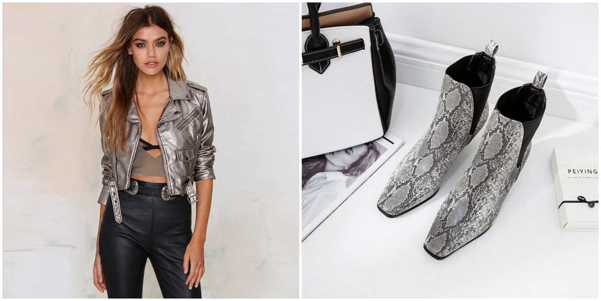 Leather Jacket with animal print boots