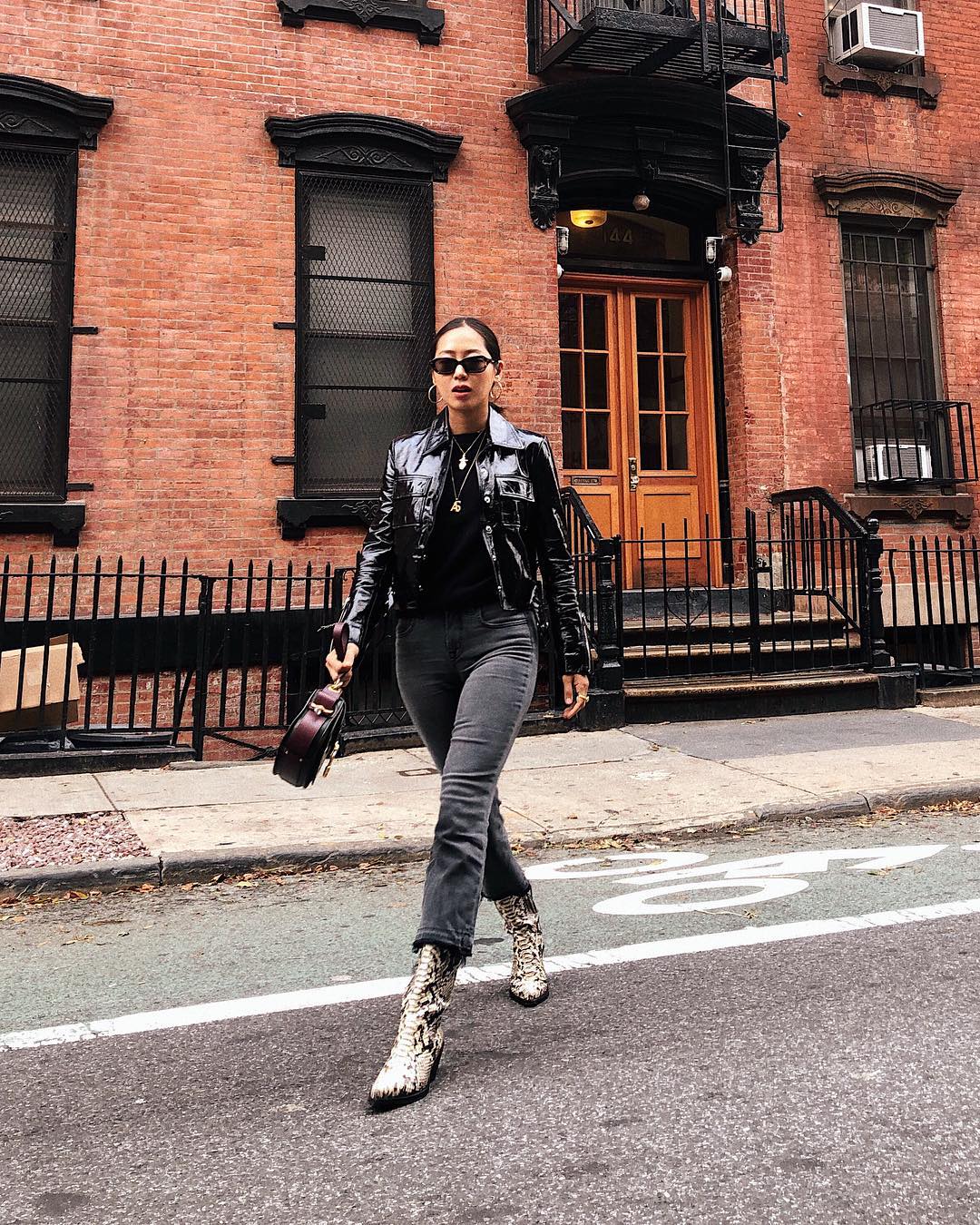 Leather jacket and animal print boots