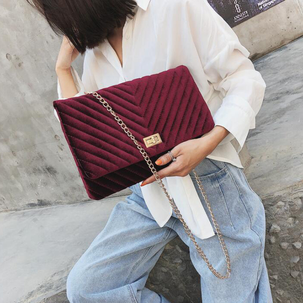Wholesale7 Velvet Solid Square Chain Crossbody bags