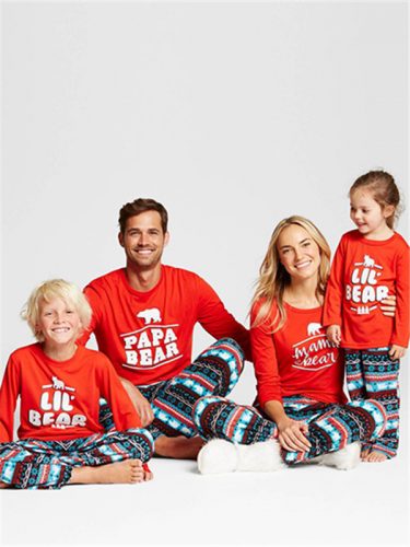 Fashion Letter Bear Printed Crew Neck Family Set