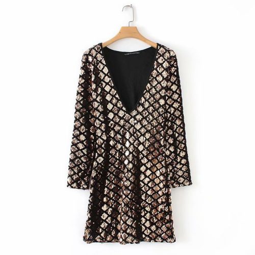 Night Club V Neck Geometric Sequin Dress