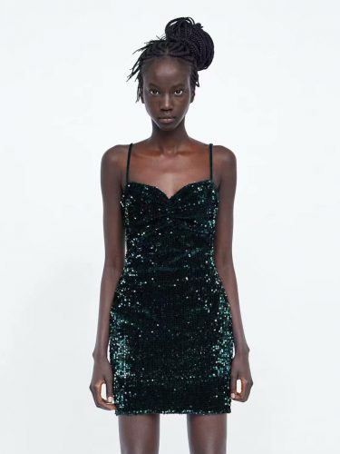 Night Club V Neck Spaghetti Strap Sequin Dress