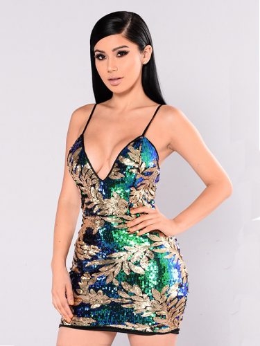 Night Out Deep V Sequins Sexy Mini Dresses