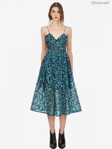 V Neck Spaghetti Strap Christmas Sequin Dress