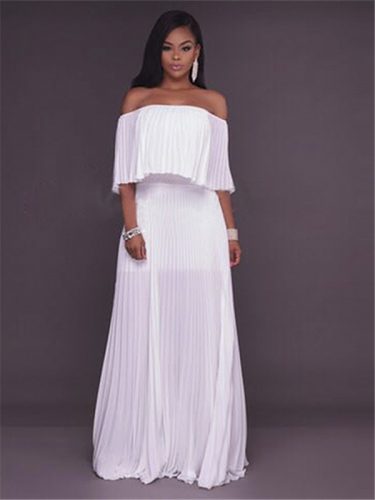 Attractive Chiffon Boat Neck Pleated Hem Dresses