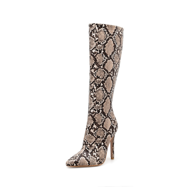 Euro Snake Print Thin Heel Night Club Boots