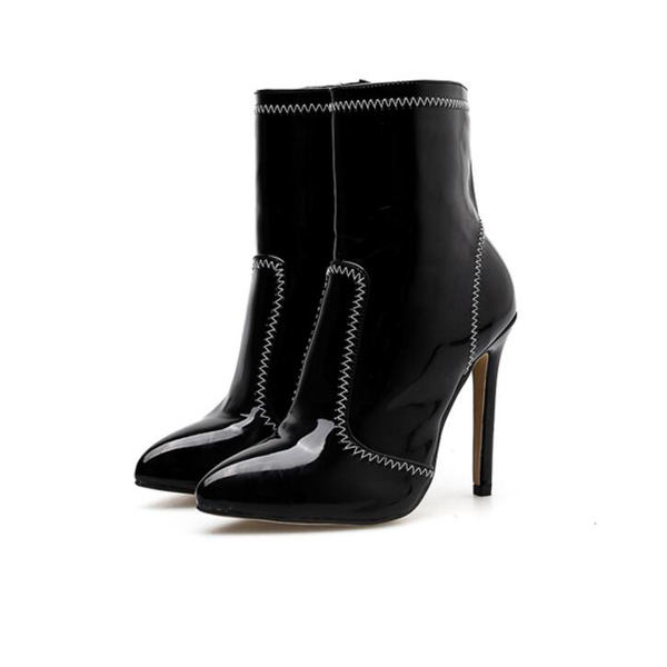 European Pointed Toe Black High Heel Boots
