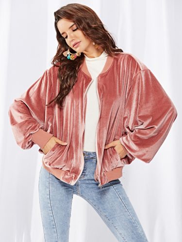 New Arrival Stand Collar Zipper Pink Coats