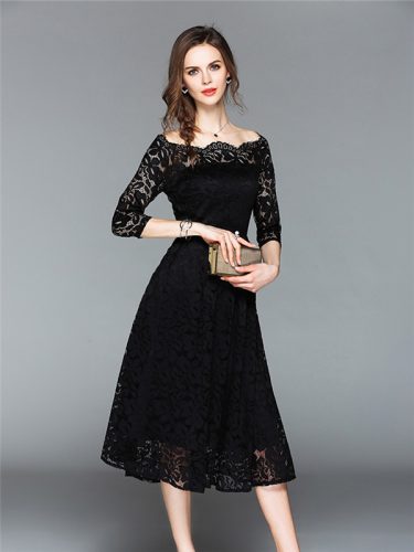 Off Shoulder Hollow Out Lace Long Dresses