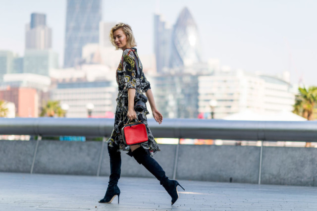 Printed dresses with Over The Knee Boots