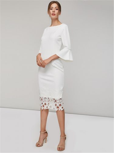 Ruffle Sleeve Lace Hem Sheath Dress For Women
