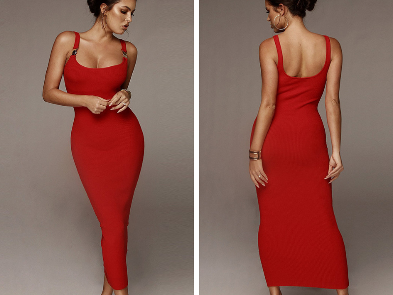 Sexy Low-Cut Metal Patchwork Fitted Maxi Dress