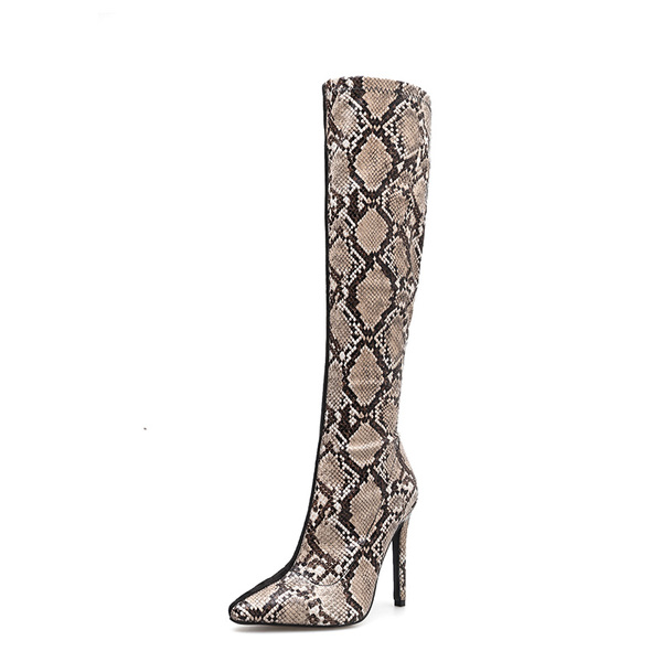 Sexy Patchwork Snake Print Thin Heel Knee Boots
