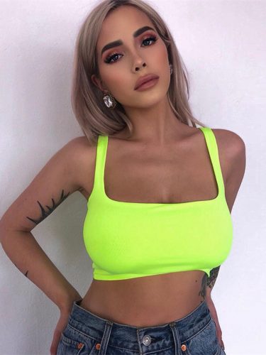 Square Neck Solid Crop Fitted Straps Camisole