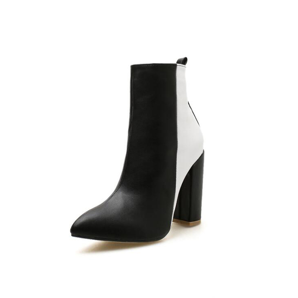 Stylish Contrasting Colors Pointed Chunky Boots