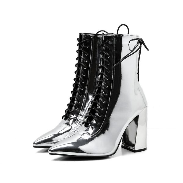 Stylish Lace Up Pointed Mid Calf Boots