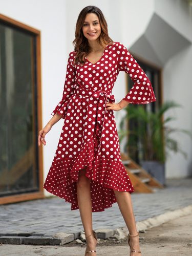 Hot Sale Polka Dot Tie Wrap Fashion Dress
