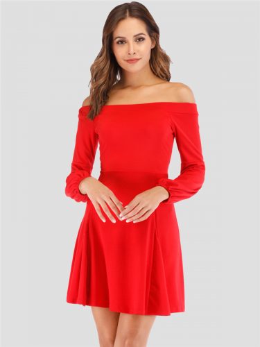 Lantern Sleeve Off The Shoulder Dress