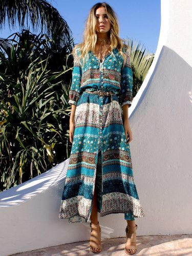 Split Hem Print Maxi Dress