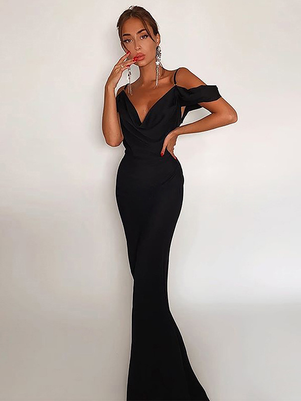 Sexy V Neck Cold Shoulder Maxi?Dress