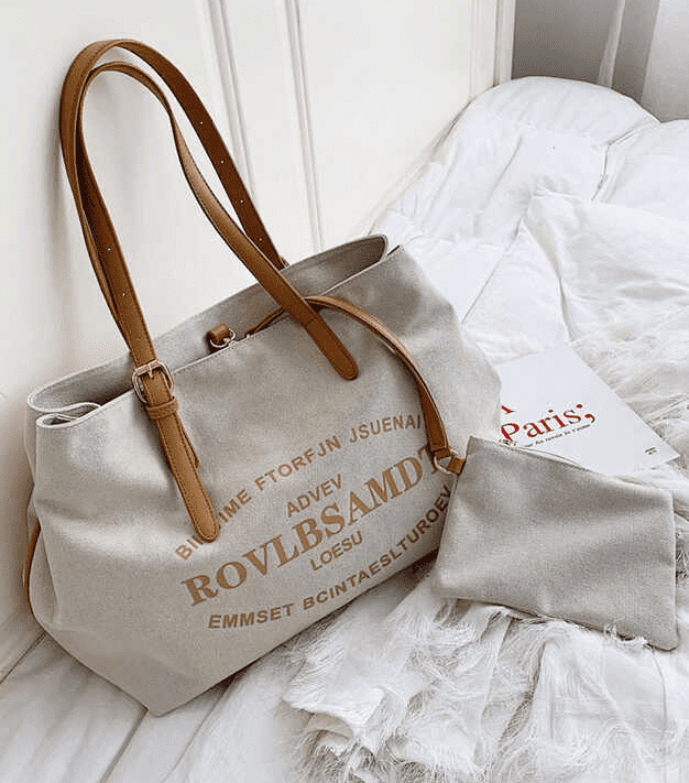 Letter Printed Large Capacity Canvas Shoulder Bags
