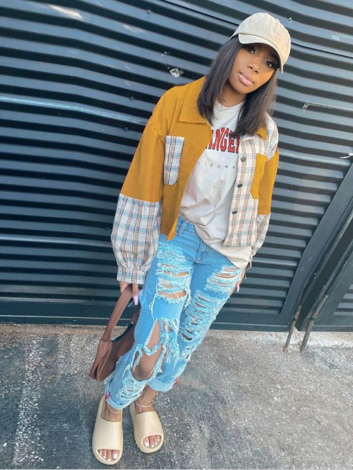 Bust Pockets Plaid Thicken Women Coat