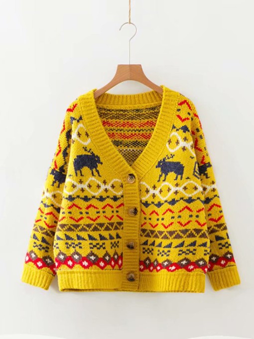 Christmas Reindeer Pattern Button Up Knitted Cardigan