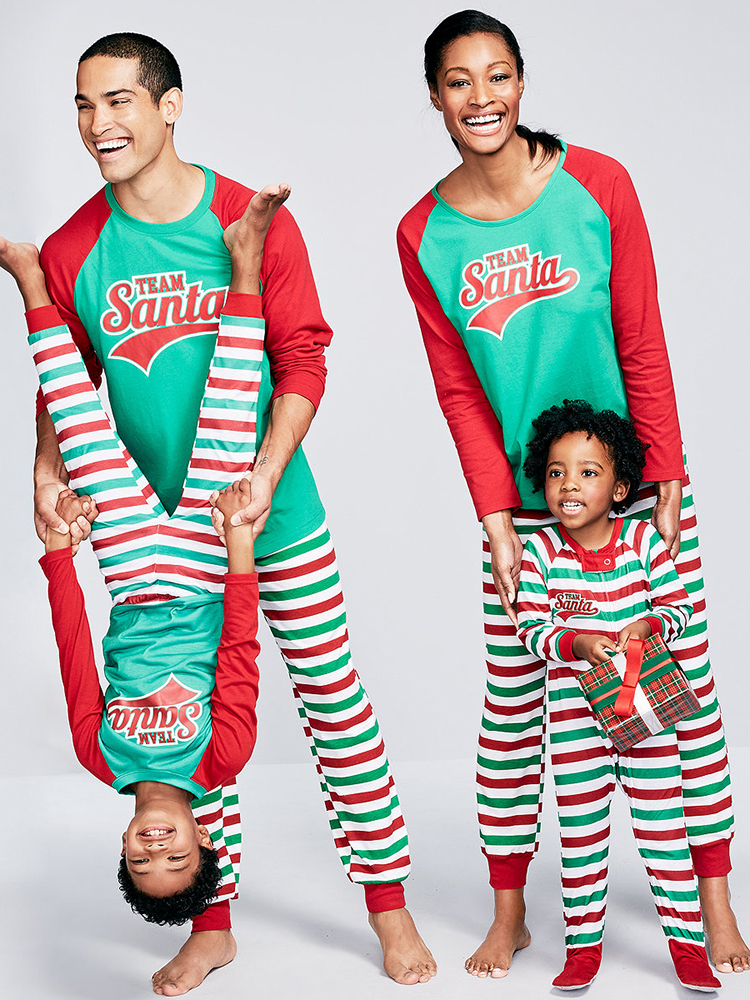 Contrast Color Stripes Letter Christmas Family Clothing Sets
