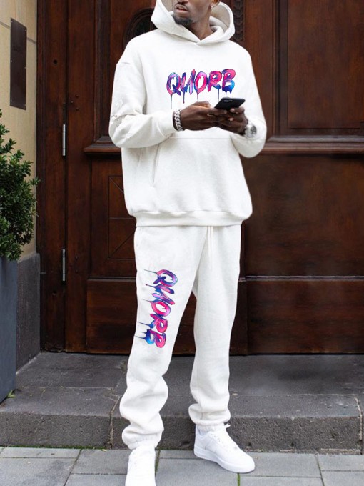 Gradient Logo Letter Print Pullover Hoodie Set For Men