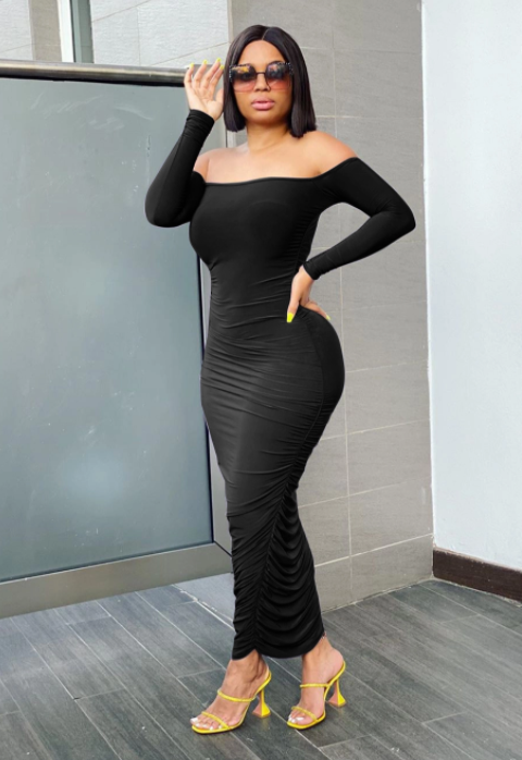 Sexy Black Boat Neck Casual Maxi Dresses
