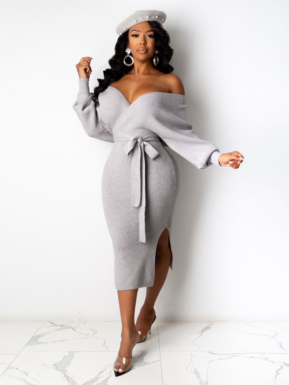 Sexy Solid Long Sleeve Maxi Dress Women