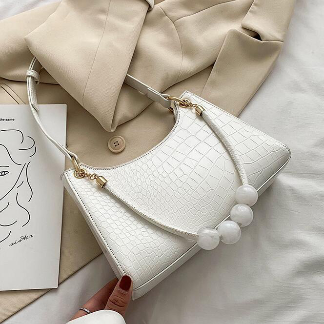 White crocodile pattern handbag