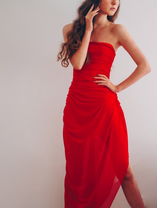 red strapless maxi dresses