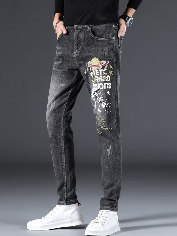 Casual Letter Print Boyfriend Jeans