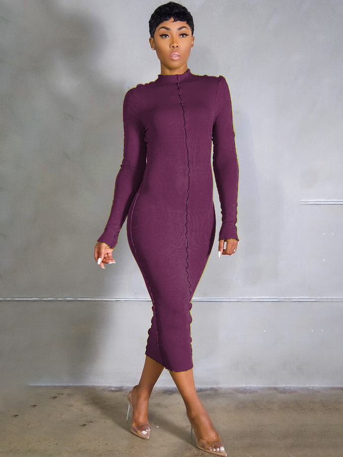 Casual Pure Color Long Sleeve Maxi Dress