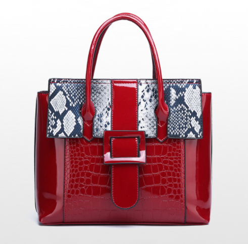 Contrast Color Animal Printed Pu Large Handbags