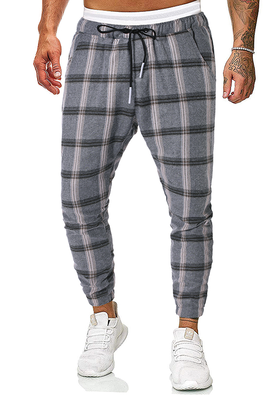 Mid Waist Plaid Casual Pants For Men