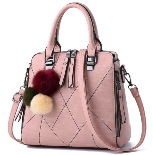 Multicolored Plush Ball Double Zipper Ladies Handbags