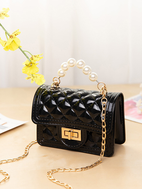 Rhombic Pattern Faux-Pearl Handle Mini Shoulder Bags
