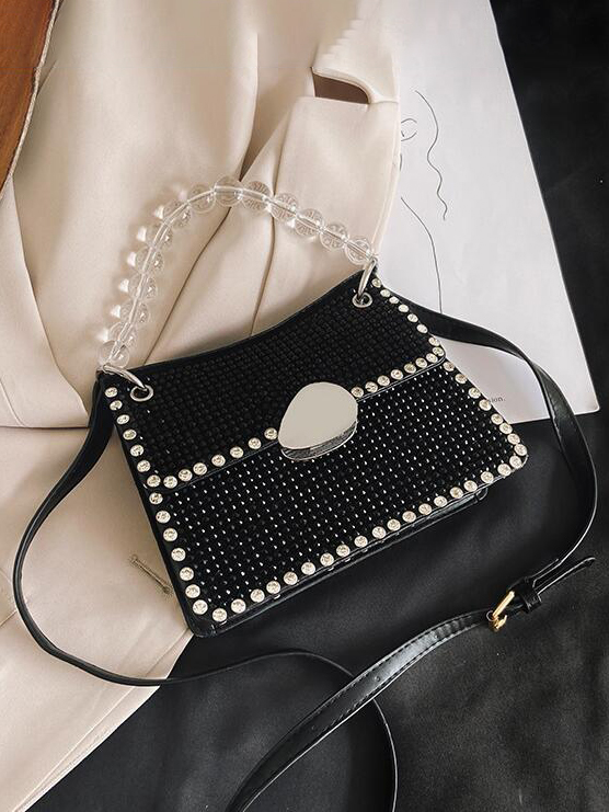 Shiny Rhinestone Clear Beads Handle Shoulder Bags