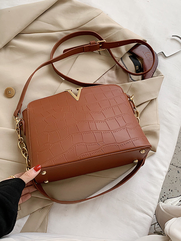 Solid Stone Grain Chain Patchwork Shoulder Bags