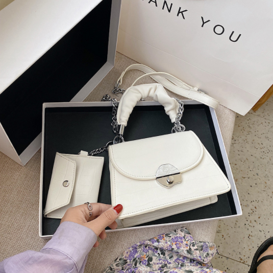 Trapezoidal Stone Grain Chain Shoulder Bags With Wallet
