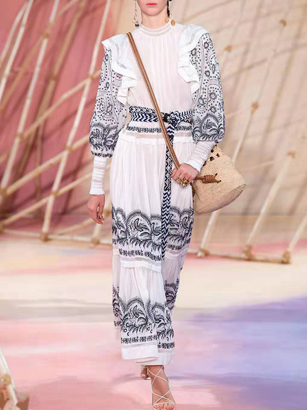 Boutique Ruffle Hem Embroidery Maxi Dresses