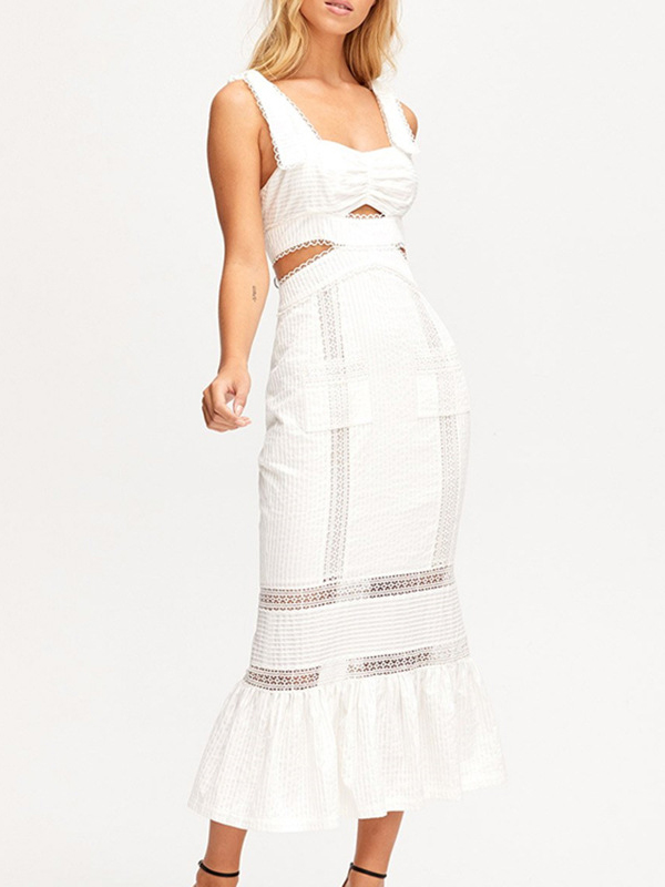Boutique Square Neck Hollow Out Maxi Dress