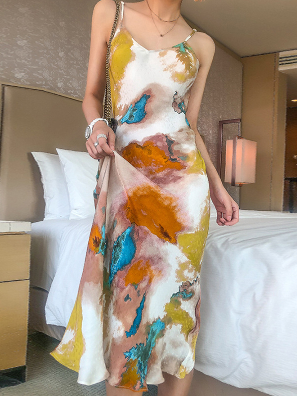Multicolored Tie Dye Lightweight Slip Dress