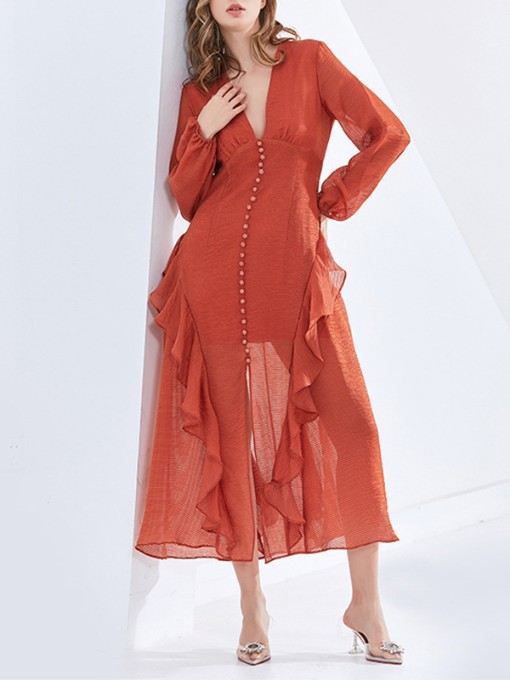 V Neck Ruffled Long Sleeve Boutique Maxi Dress